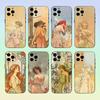 Vintage A-Alphonse Mucha Phone Case For iPhone 17, 16,15,14,13,12,11, Others Soft Silicone Black Cover