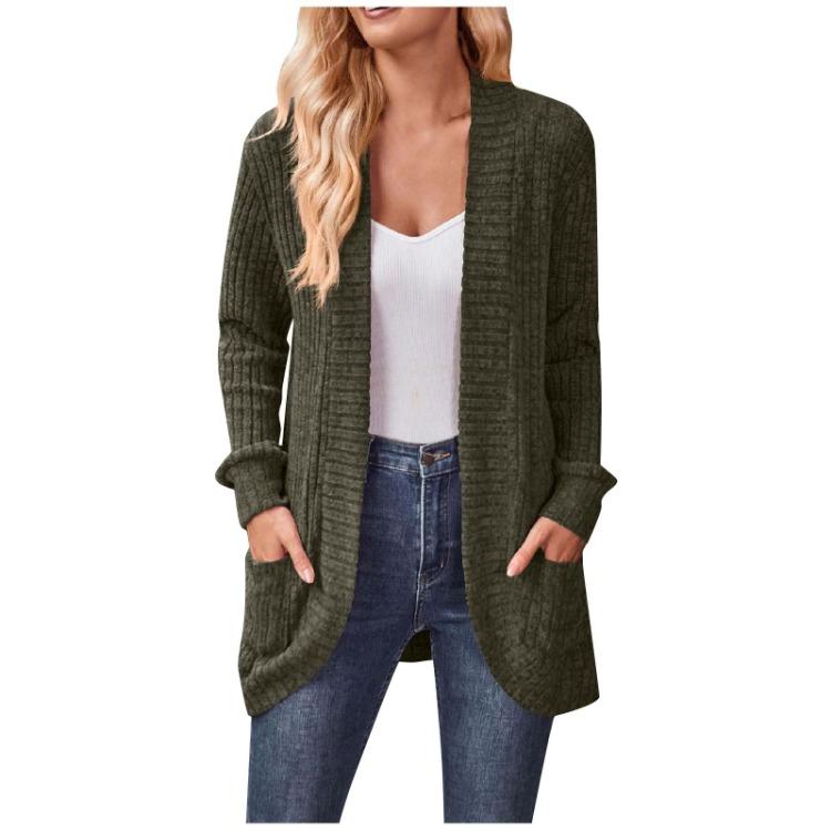 Ladies Long Sleeve Solid Color Cardigan Sweater Coat Top for Women