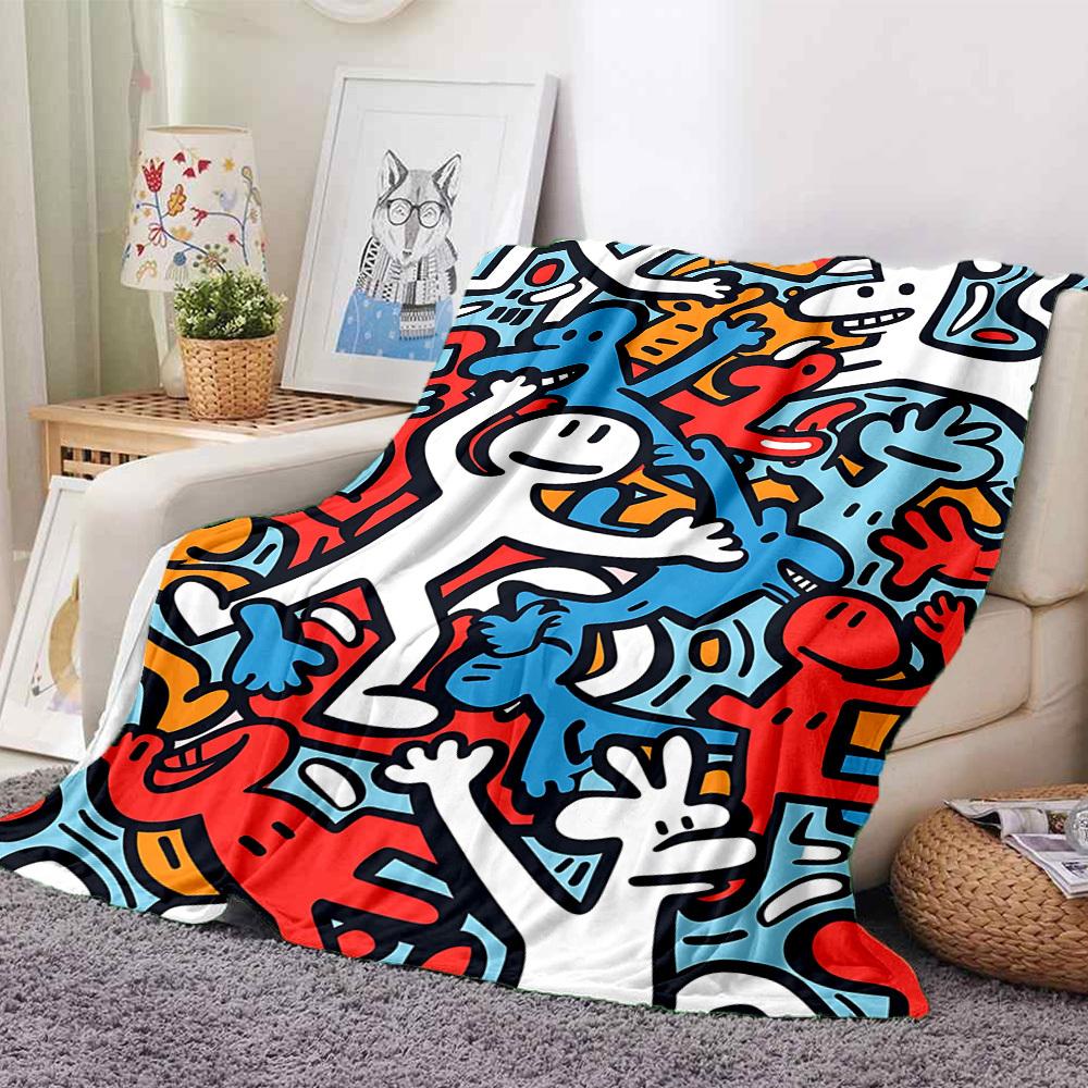 1pc Colorful Characters Pattern Blanket Warm, Cozy, And Soft, Suitable for Sofas, Beds, Cars, And Office Use.Perfect for Camping And Travel, Making It