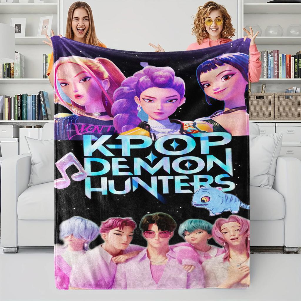 K-POP Demons Hunter Theme Flannel Blanket, Hot Anime Print Throw Blanket, Fan Gift Blanket, Multi-Purpose Blanket for Leisure