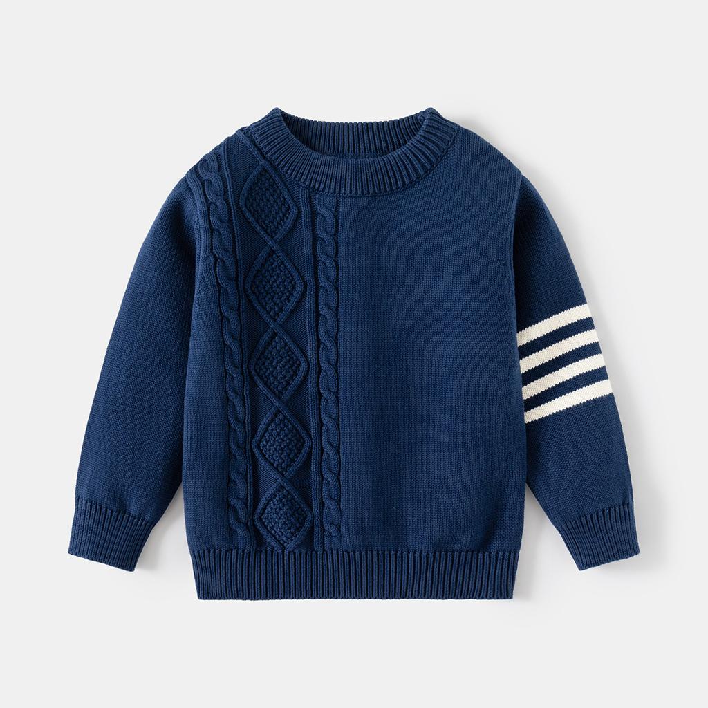 Boys Sweater Pullover Korean Version Autumn and Winter Boys Striped Knitted Sweater Fashion Children's Sweater Spring and Autumn Trendy Children