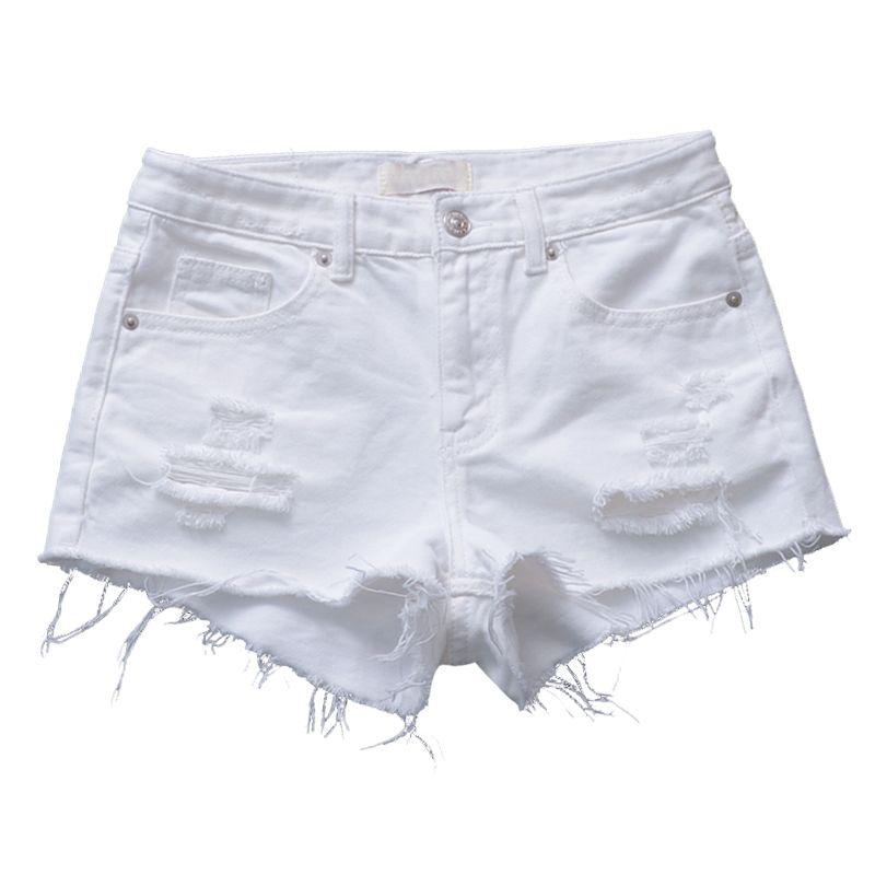 Summer Women's New Arrival Trendy K-style Tassel Mid-Waist Denim Shorts Slim Looking White Hole Hot Pants Thin 2025