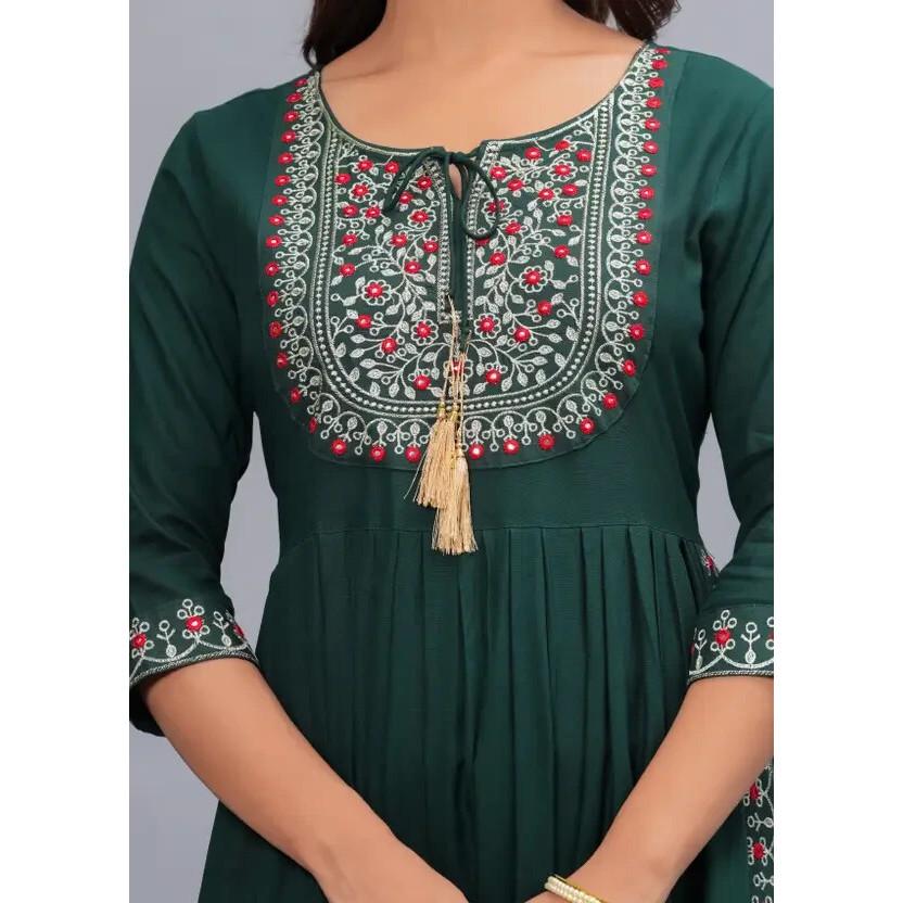 Women Rayon Ethnic Embroidered Kurta Party Wear Bollywood Top Tunic Kurti Dress VF-20207
