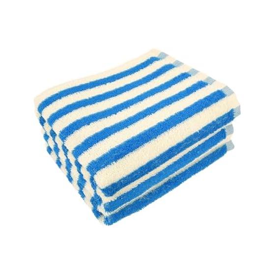 Kosugizen Daily Face Towel BASIC Middle Stripe Blue Set of 3 34 X 80cm Moderate Volume Everyday Use AMZG-2603A-BLL