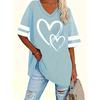 2025 Plus Size Heart & Stripe Print T-Shirt Casual Short Sleeve Top For Spring & Summer Women's Plus Size Clothing