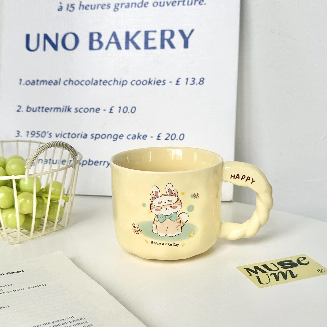 

High Value Cat Cup Couple Large Capacity Coffee Cup with Lid Spoon Cute Cartoon Gift Ceramic Mug 400ml