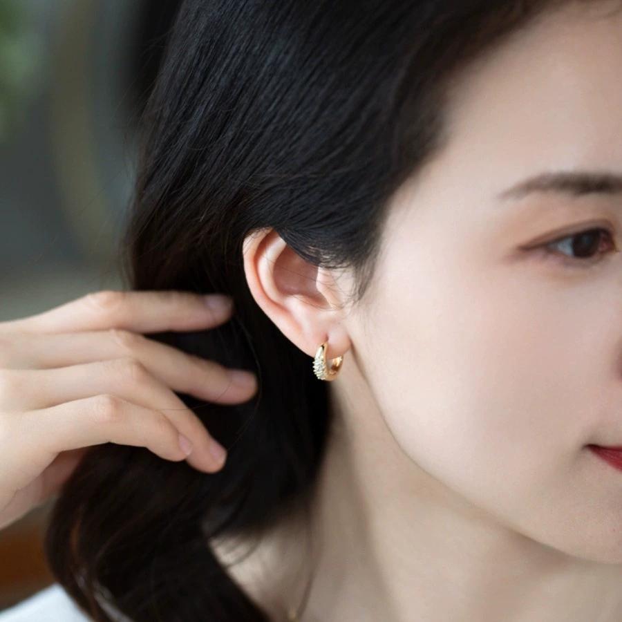 E1153 Ruocan S925 Sterling Silver 18K Gold Plated Princess Cut Zircon Trendy Hoop Earrings Small Exquisite