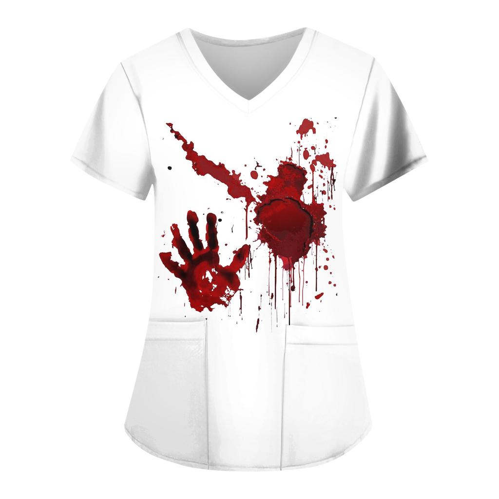 Women's Fashion Casual Halloween Printed Pocket T-shirt Tops