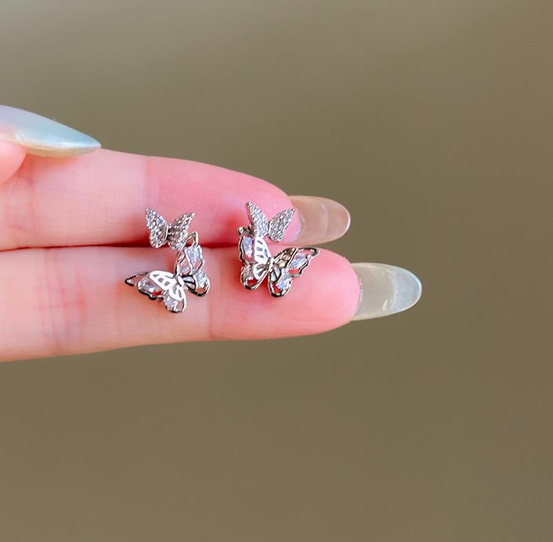 Französische Stil Silber Nadel Schmetterling Zirkonia Ohrstecker - Trendiger High-End Modeschmuck