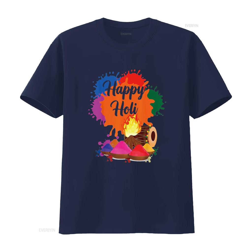 Happy Holi Family Kids Cool Festival Outfit T Shirt Vintage Washed Stylish Fashion Homme Stretched Streetwear Slightly