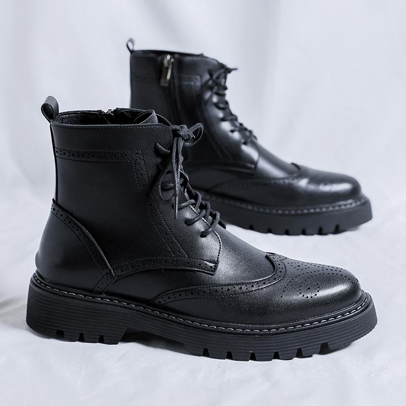 Boots For Men Brogues Leather Shoes Fashion Motorcycle Ankle Military Boots For Men Winter Boots Man Shoes Lace-Up Botas Hombre