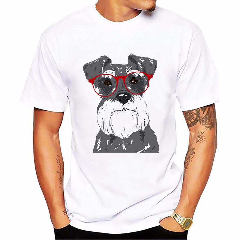 Vintage Schnauzer Animal Print Tshirt Homme Summer White Short Sleeve TShirt Funny T Shirts Dog Lover Gift Tee Summer Tops