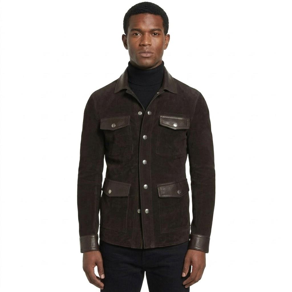 Men’s Stylish Dark Brown Jacket Biker Suede Real Lambskin Leather Motorcycle Fit S темно-коричневого