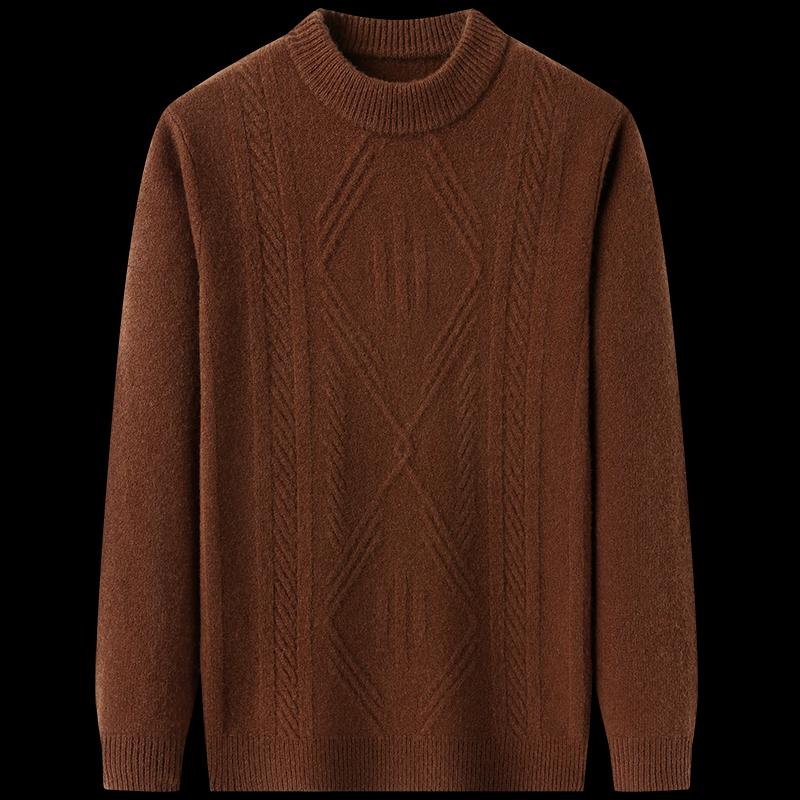 Hengyuanxiang Men's Pure Wool Round Neck Sweater