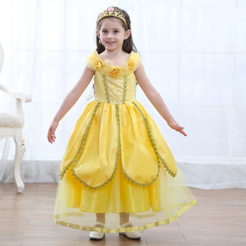 Enchanting Girls Belle Cosplay Princess Dress Yellow Ball Gown For Fancy Parties