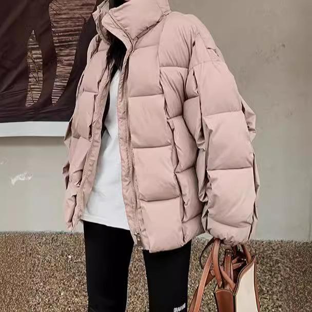 Winter new fashion trend design sense versatile vertical strip square warm cotton jacket