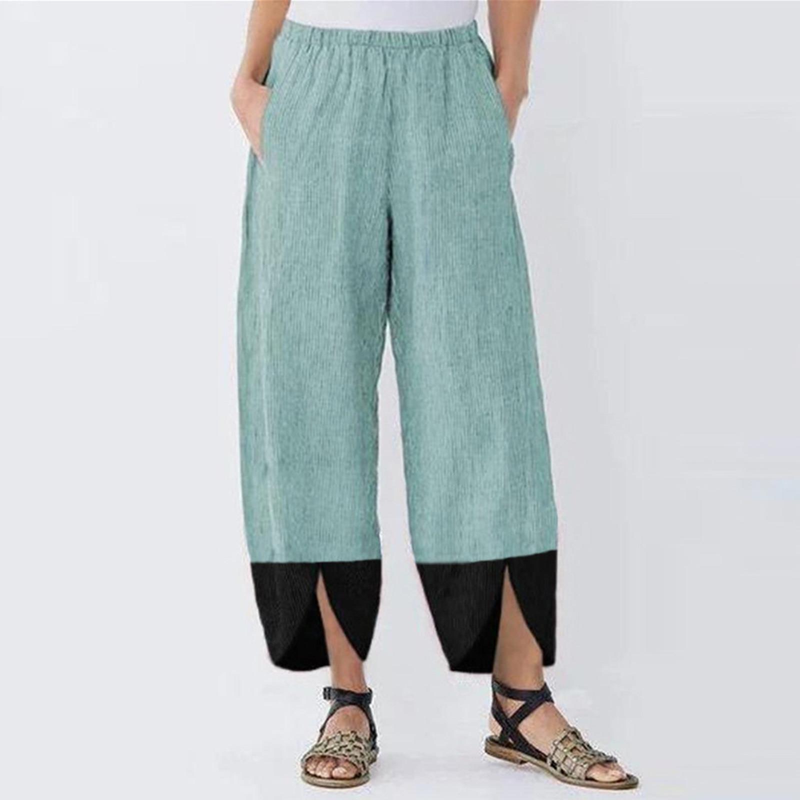 

Женские однотонные свободные брюки из хлопка и льна в стиле пэчворк, повседневные брюки нестандартной формы XXXL зелёный