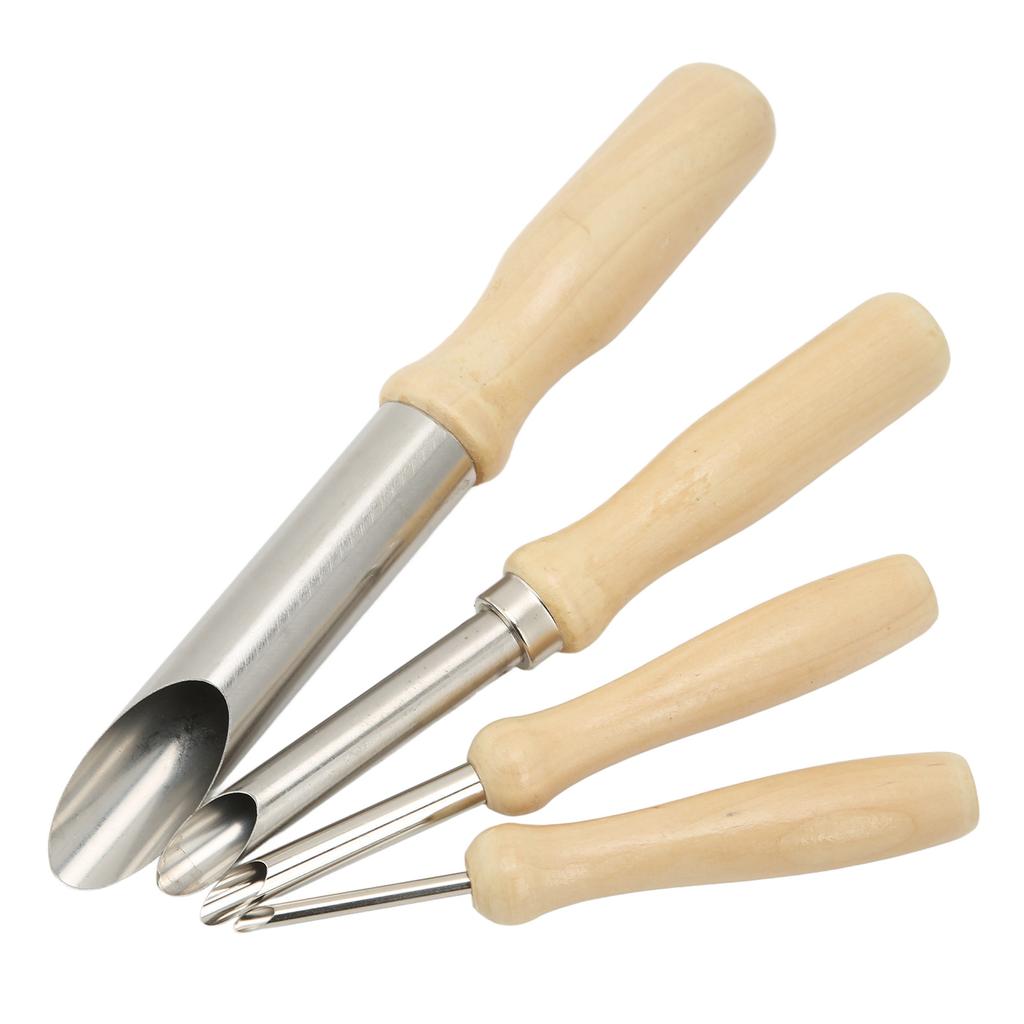 4 STÜCKE Tonlochschneider Rund Edelstahl Keramiklochschneider Ergonomischer Skulpturenlochschneider mit Holzgriff für