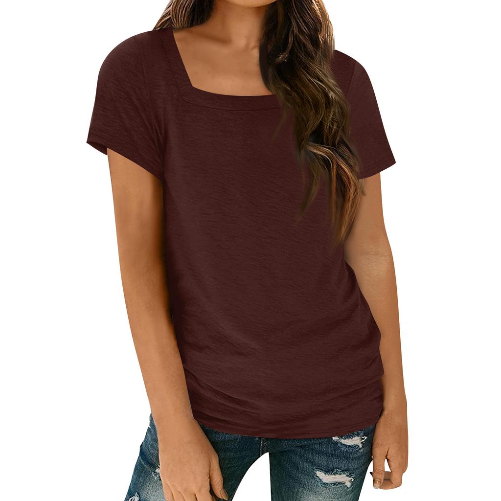 Womens Tops Casual Spring Summer Tshirts Short Sleeve Square Neck Basic Tee Outfits