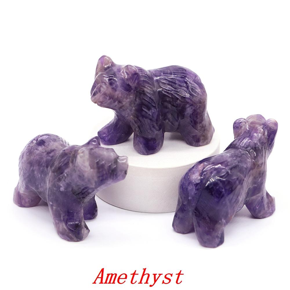 2" Natural Crystal Bear Figurine Healing Stone Carved Animals Reiki Crafts Small Statue Decoration Home Decor Present Souvenir