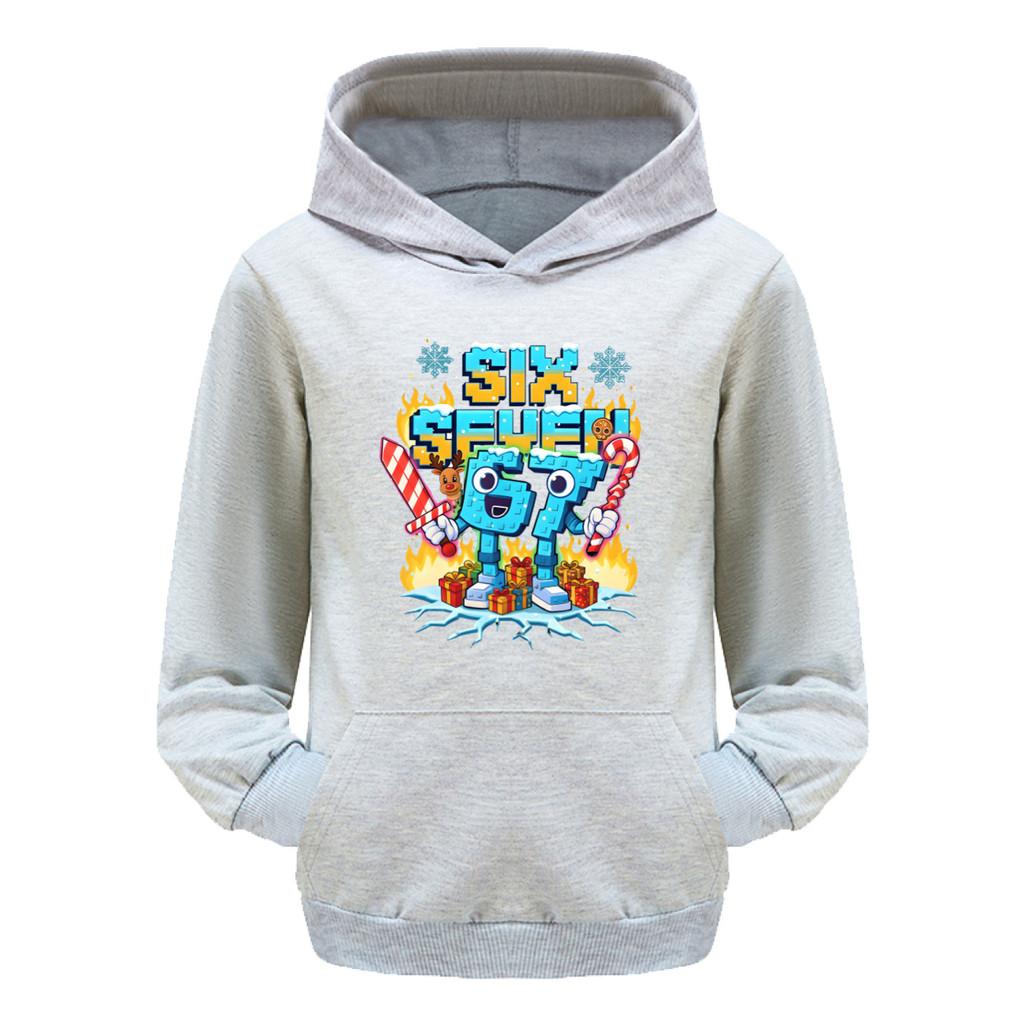 5193 Kinder Jungen Mädchen Steal a Brainrot 67 Six Seven Bedruckter Freizeit-Langarm-Hoodie Top