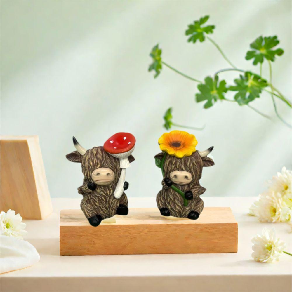 Cute Cow Statue Adorable Animal Sculpture Ornament Crafts Highland Yak Sign Figurine  Garden