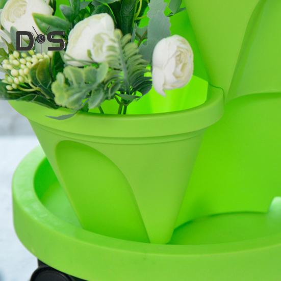 6 Tier Stackable Vertical Planter Stacking Tower Indoor Outdoor Gardening Planter with Movable Casters And Bottom Saucer for Strawberry Herb Flower