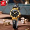 OLEVS Luxury Original Woman Round Watch Brown Small Leather Strap 3ATM Waterproof Date Elegant Quartz Ladies Wristwatch