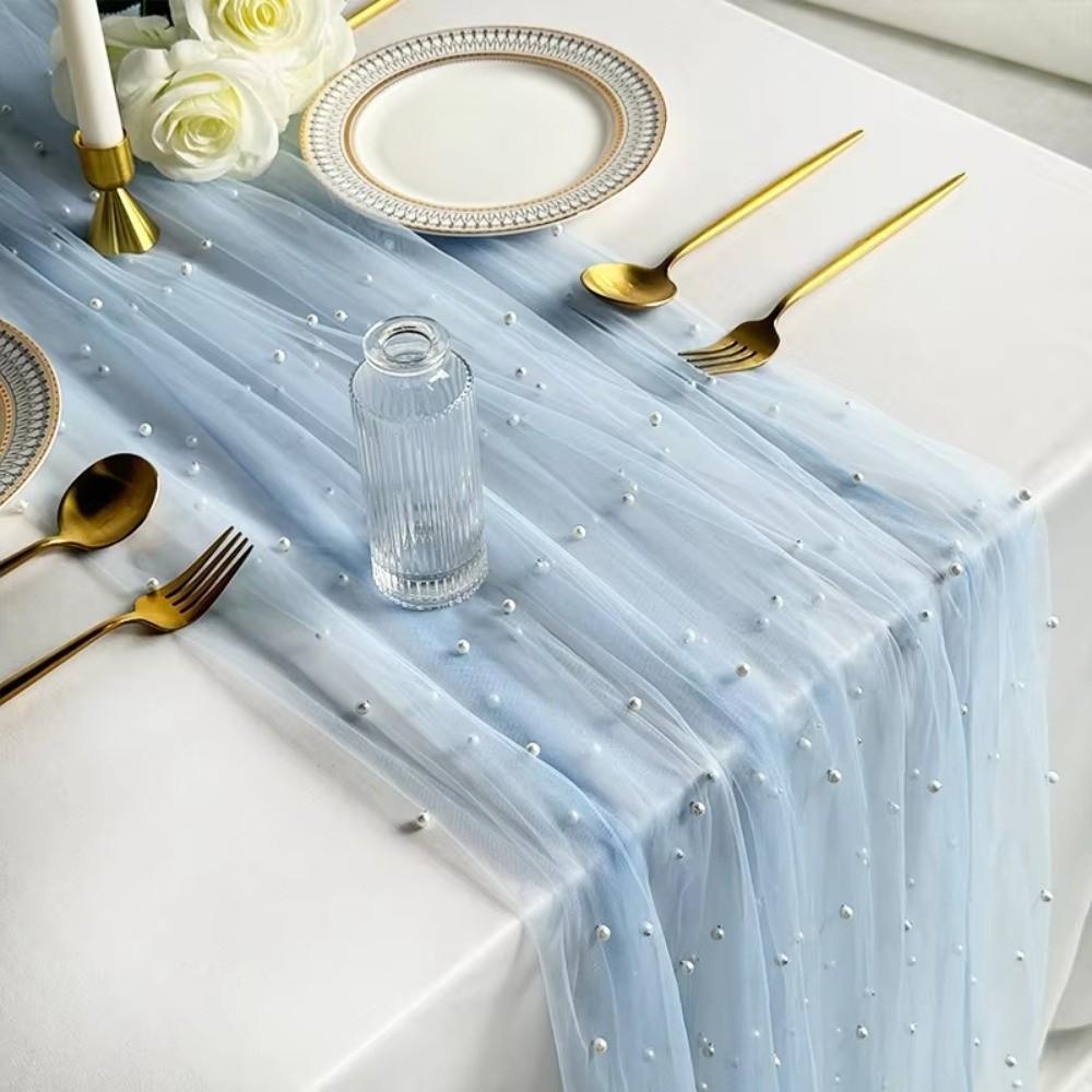 New 75x300CM Pearl Table Runner Tulle Bohemian Party Tablecloth Table Cloth Dessert Table Decor