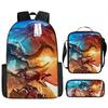 Kids Cartoon School Backpack Set With Padded Straps Large Capacity Breathable Oxford Fabric Adjustable Shoulder Bag Pencil Case