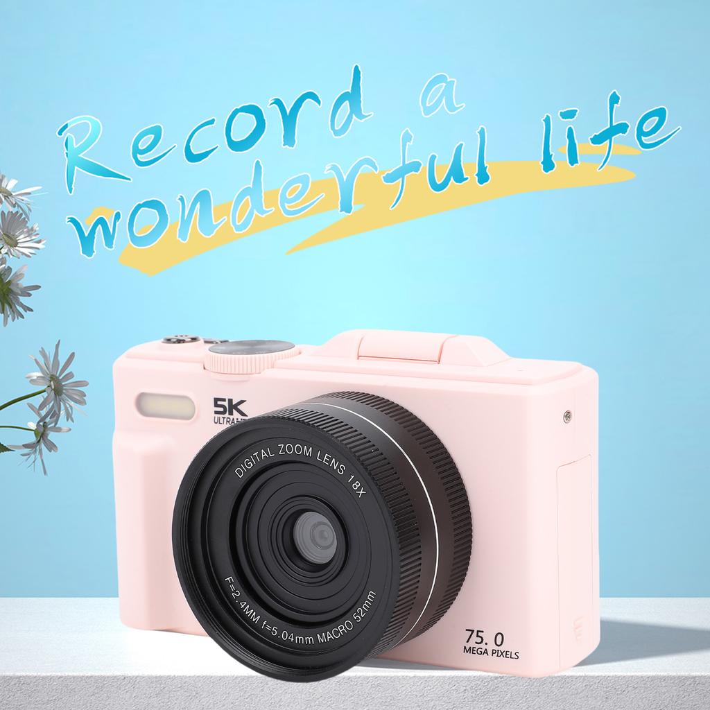WiFi 75MP Vlog Camera Multifunctional Lightweight 18X Digital Zoom Autofocus Video Camera 180 Degree  Screen for Outdoor