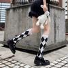 College Style Calf Socks Rhombus Jk Socks Women's Medium Tube White Long Tube Half Black and White Plaid Rhombus Spring and Autumn Retro