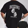 Boxing Motivational Slogan Pattern Motorcycle T-Shirt Back Print Men's Short Sleeve O-neck Cas