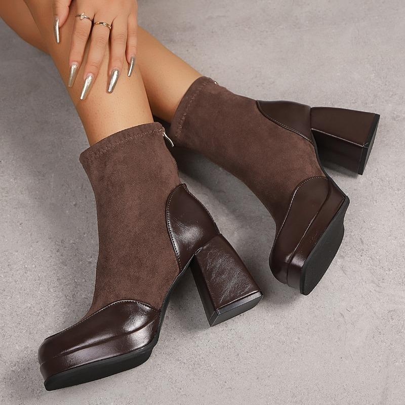 Modne botki do kostki dla kobiet Markowe damskie buty na obcasie Platforma Grube buty Jednolite Damskie buty Nowe Seksowne 8,5 cm Wysokie obcasy