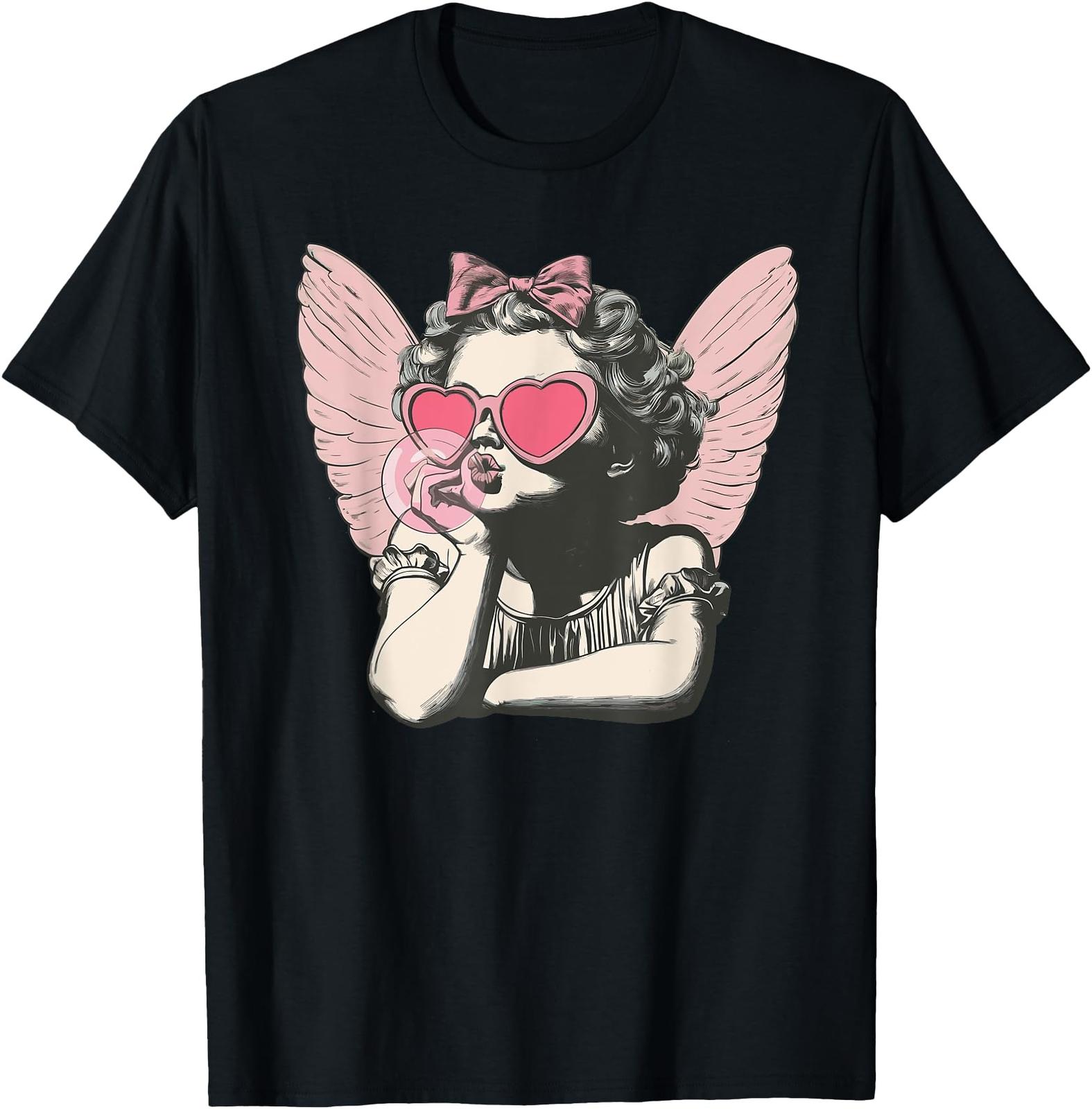 Retro Cupid Valentine Day Cute Vintage Cupid Blowing Bubble T-Shirt Mens Womens Tees Top S