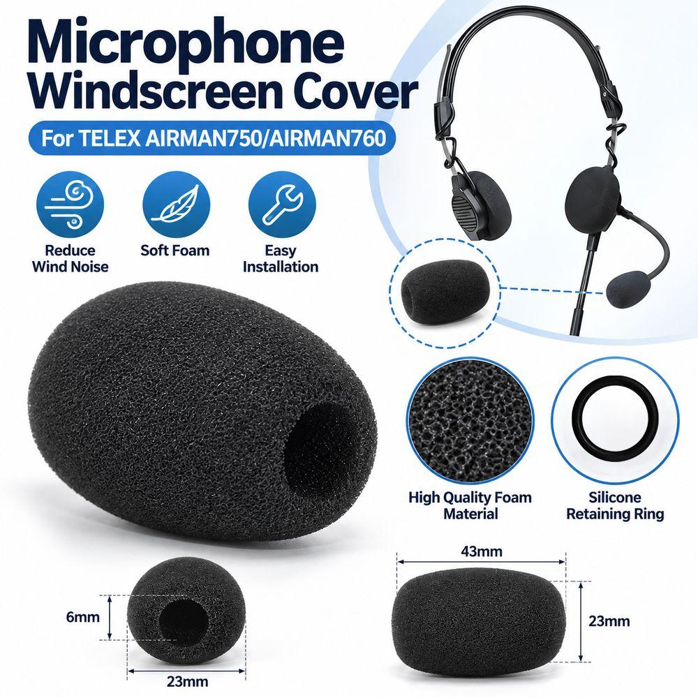 Foam Microphone Muff Pop Filter Cover for TELEX AIRMAN750/AIRMAN760 Aviation Headset Accessories