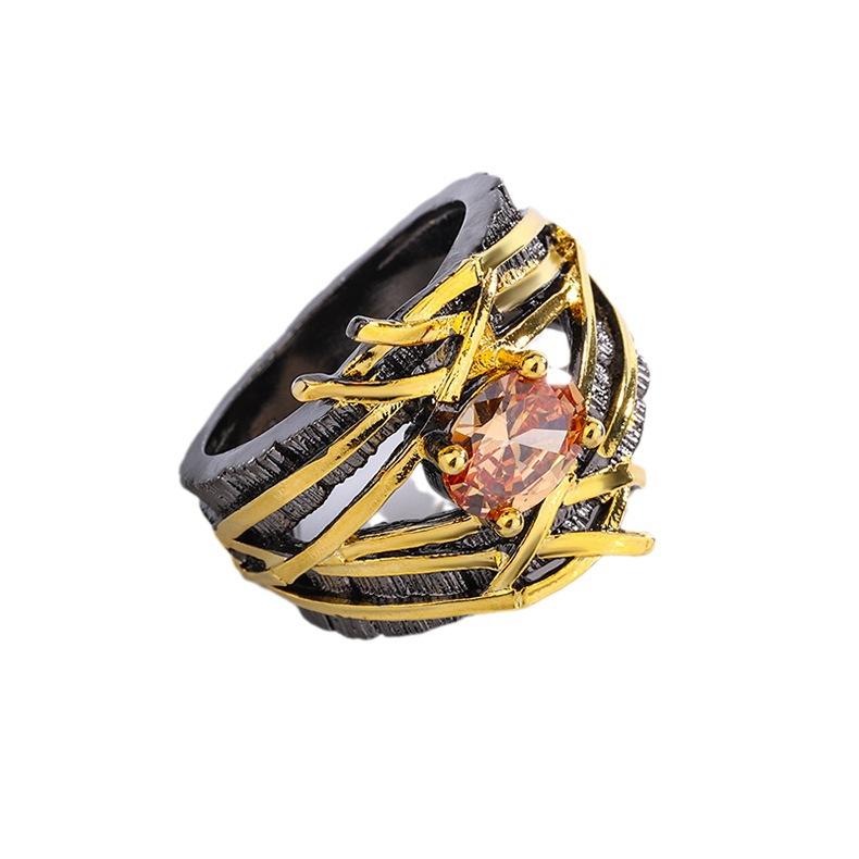 Style Black Vintage Irregular Geometric Zircon Ring Female