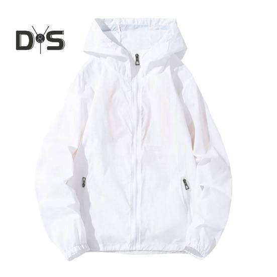 

Мужское летнее солнцезащитное пальто с капюшоном и длинными рукавами на молнии, анти-УФ-куртка с карманами, однотонная уличная верхняя одежда из ледяного шелка M белый
