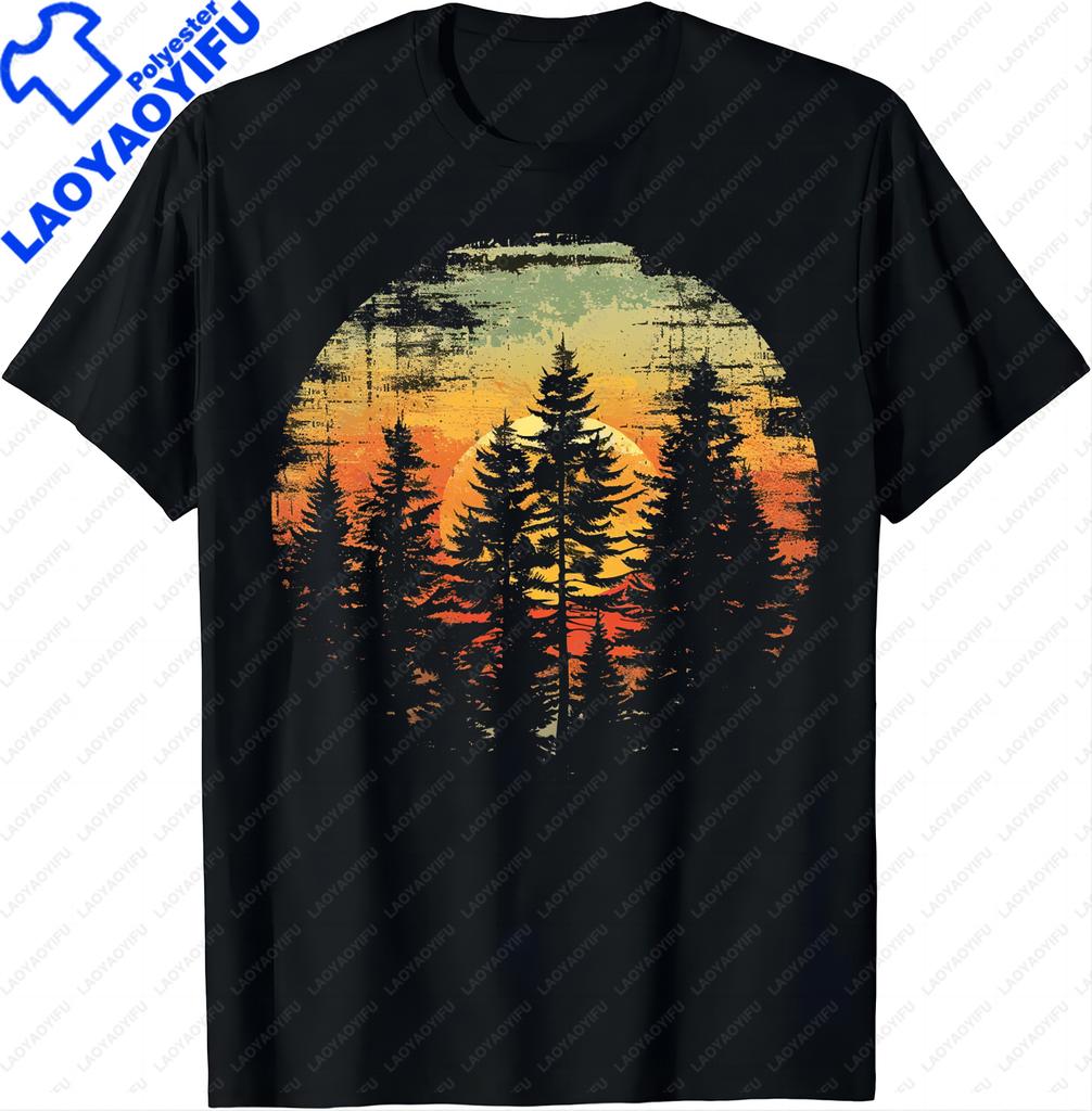 Nature Lovers Tee  Forest  Sunset T Shirt  Men Clothing Graphic T Shirts Camisas Streetwear Vintage T Shirt Tops