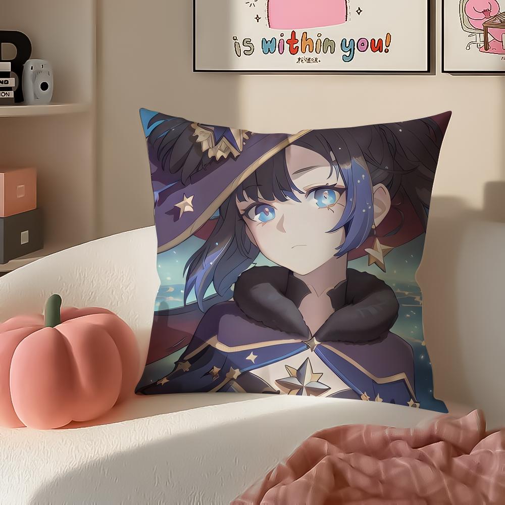 Game Genshin Mona Cushion Cover Pillowcase Short Plush Invisible zipper Room Sofa Cushion Cover