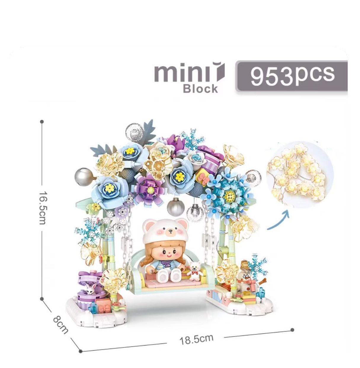 

Idea Romantic Flower Swing Small Block Model Girl Figures Construction Blocks Construction Toys Collection With Light For Present