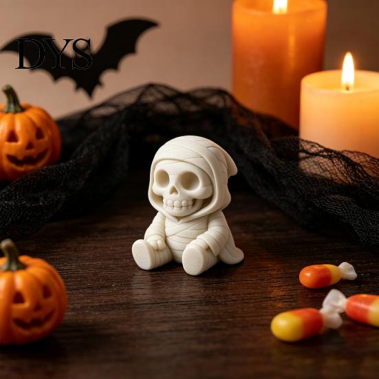 Ghost Theme Craft Supply 3D Printed Halloween Mummy Figurine, Blank DIY Paintable Bandage Pumpkin Statue, Sculpture for Painting Mini Desktop Ornament