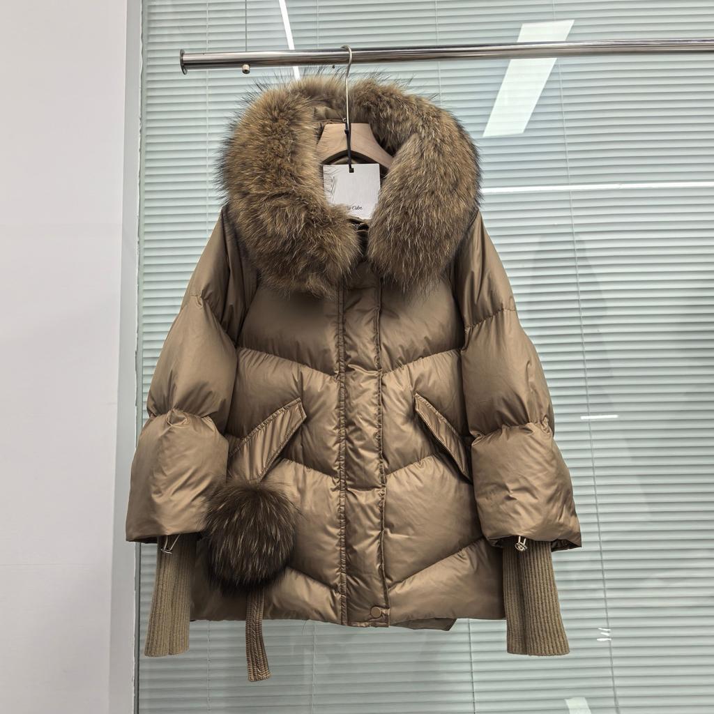 Autumn and Winter New Natural Fox Big Fur Collar Hooded Short Down Jacket Women's Thickened Warm Loose Coat
