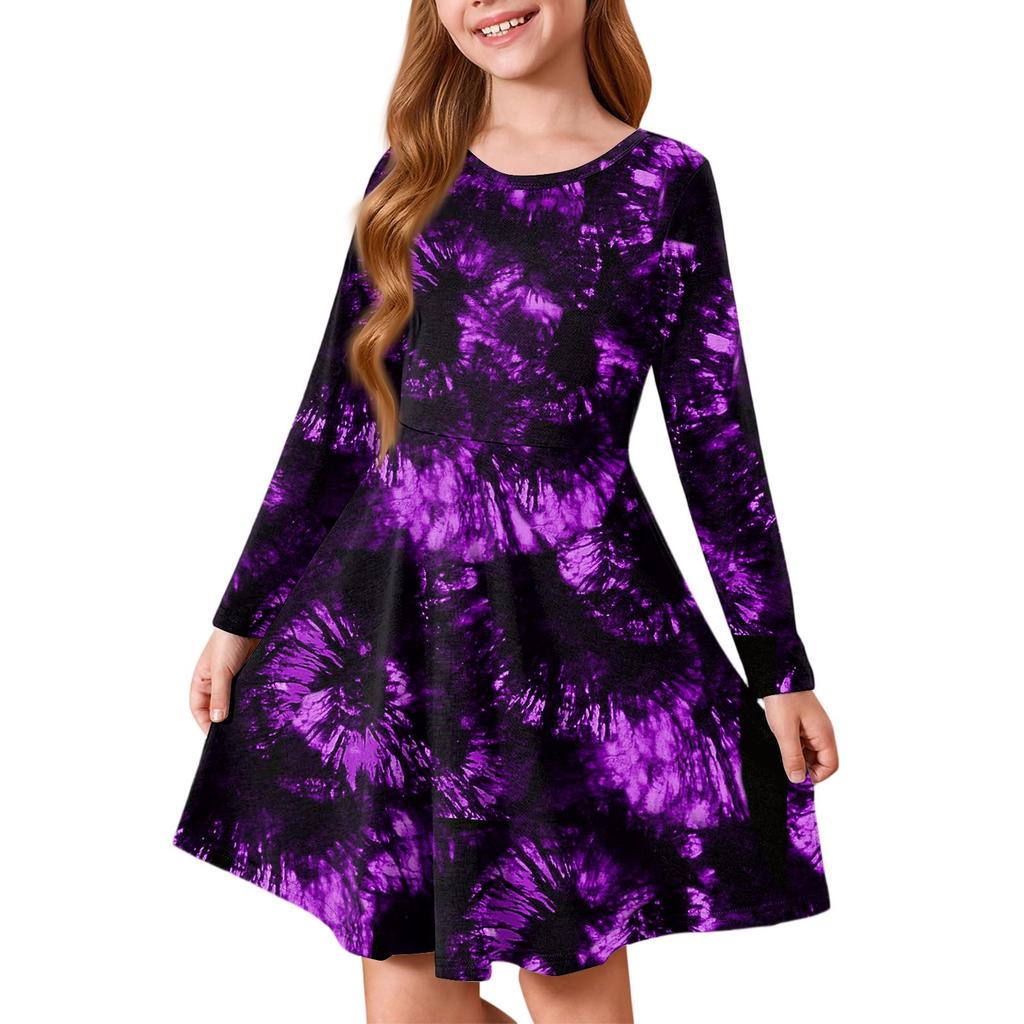 Girls' Summer Princess Dress Halloween Day- Long Sleeve A-Line T-Shirt Dress