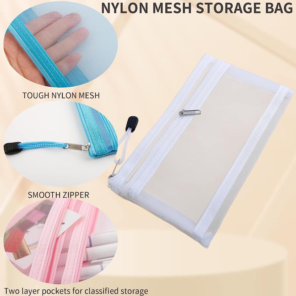 A6 Mesh Zipper Pouch Document Bag Waterproof Zip File Folders School Office Supplies Pencil Case 1PC Cosmetic Makeup Bags
