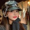 Dark Rivet Skull Chain Leather Abby Beret Female Punk Gothic Hats Spice Girl Painter Hat Versatile Winter Hat