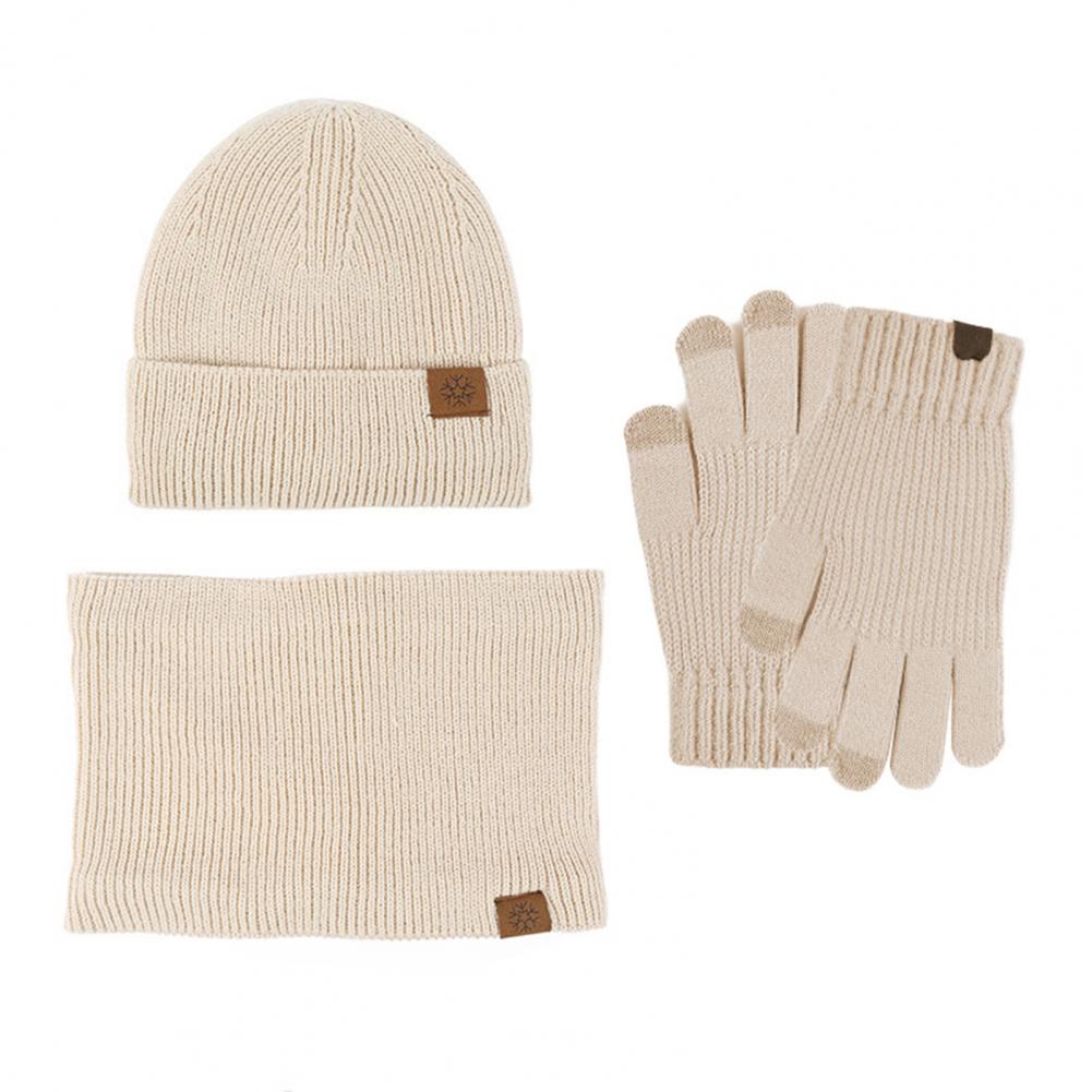 3 Pcs/Set Women Winter Hat Scarf Gloves Set Thick Plush Knitted Warm Cap Gloves Elastic Ear Windproof Wi
