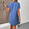 Ladies' Loose Comfortable Casual And Fashionable Summer Solid Color V-neck Tie Buckle Dress