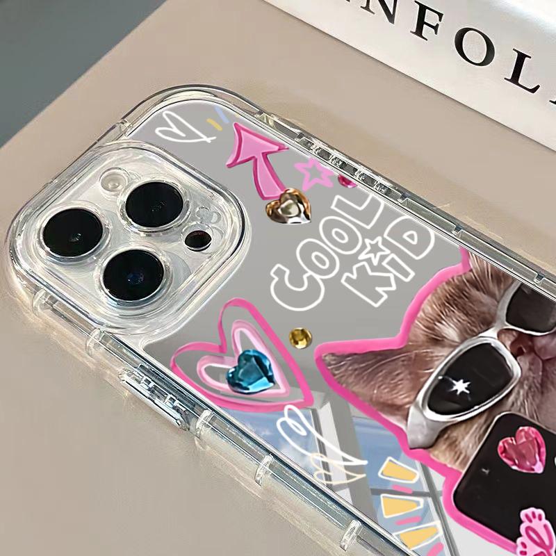 Cool Cat Pattern Phone Case For iPhone 11 12 13 14 15 16 17 Pro Max 16e 17e X XR XS Max 7 8 Plus Mirror Back Shockproof Cover