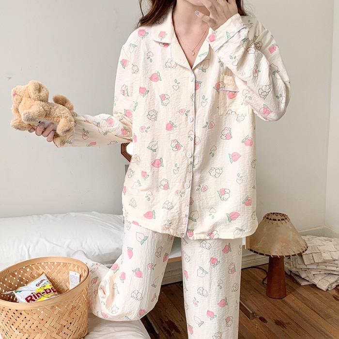 Pijamale de bumbac pentru fete - Cardigan dulce de primăvară/toamnă și pantaloni cu mânecă lungă, purtabile în exterior